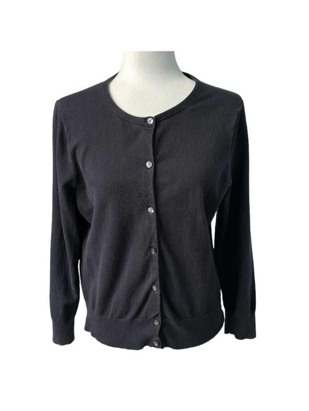 Lands End Black Cotton Cardigan Size Med Petite